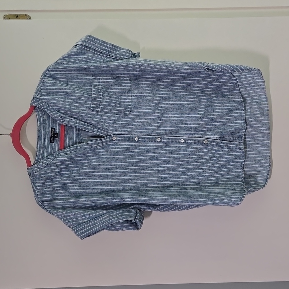 J. Crew Mercantile blue and white striped button down top